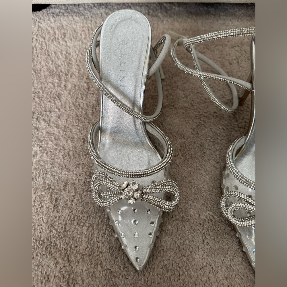 Bellini Silver Rhinestone Bow Pointed-Toe Heels - Picture 5 of 10